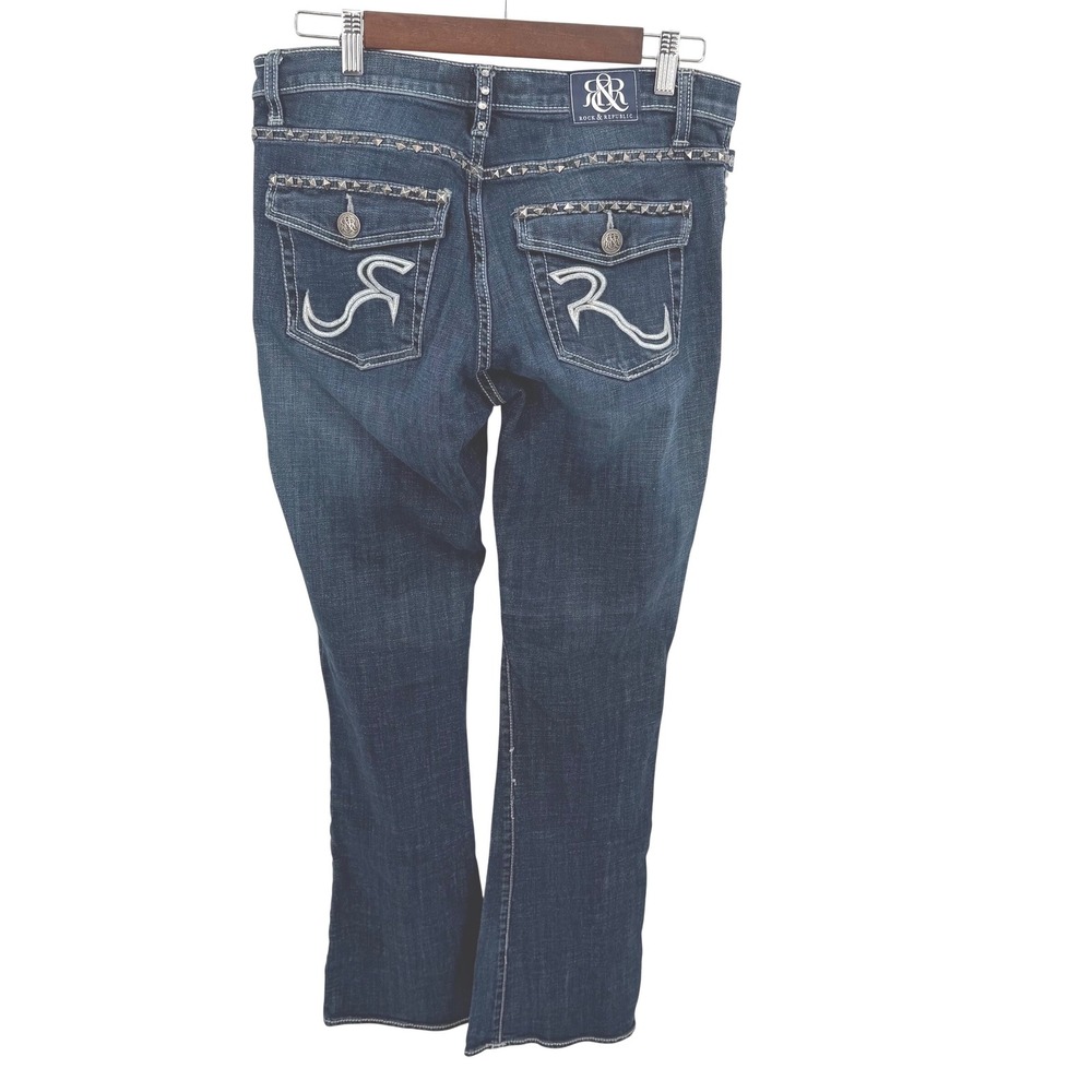 Rock & Republic Womens 10M Jeans Dark Wash Embellished Studded Bootcut Denim